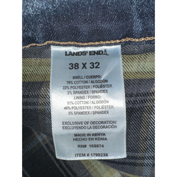 VINTAGE Lands' End Mens Plaid Lined Dark Washed Denim 38 Jeans Fits 38x32 - Picture 11 of 11